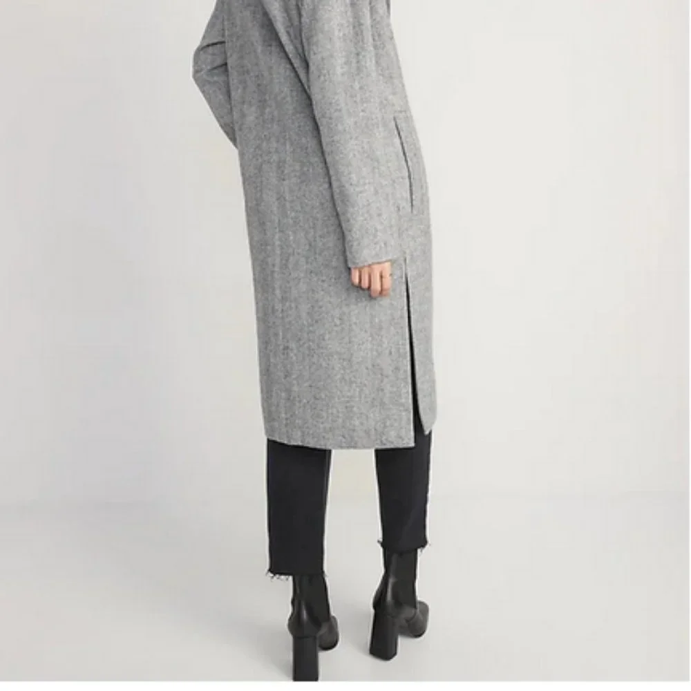 Old Navy long slouchy double-breasted coat Jacket small tall grey Houndstooth - Picture 8 of 14